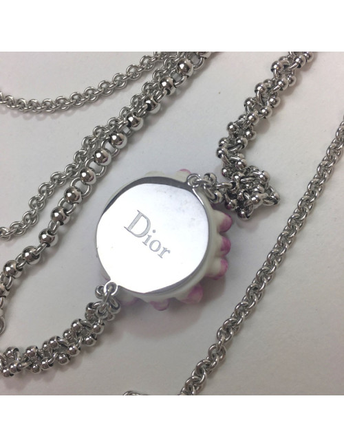 DIOR multi-row silver metal necklace