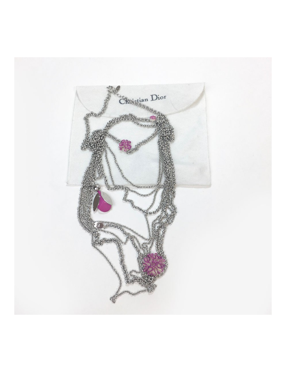 DIOR multi-row silver metal necklace