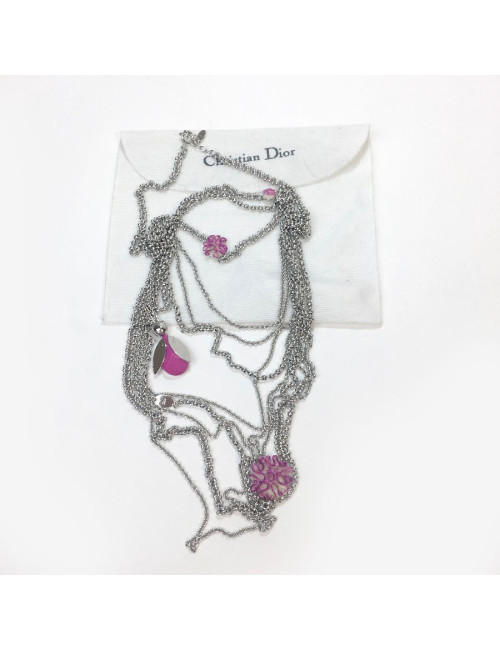 DIOR multi-row silver metal necklace