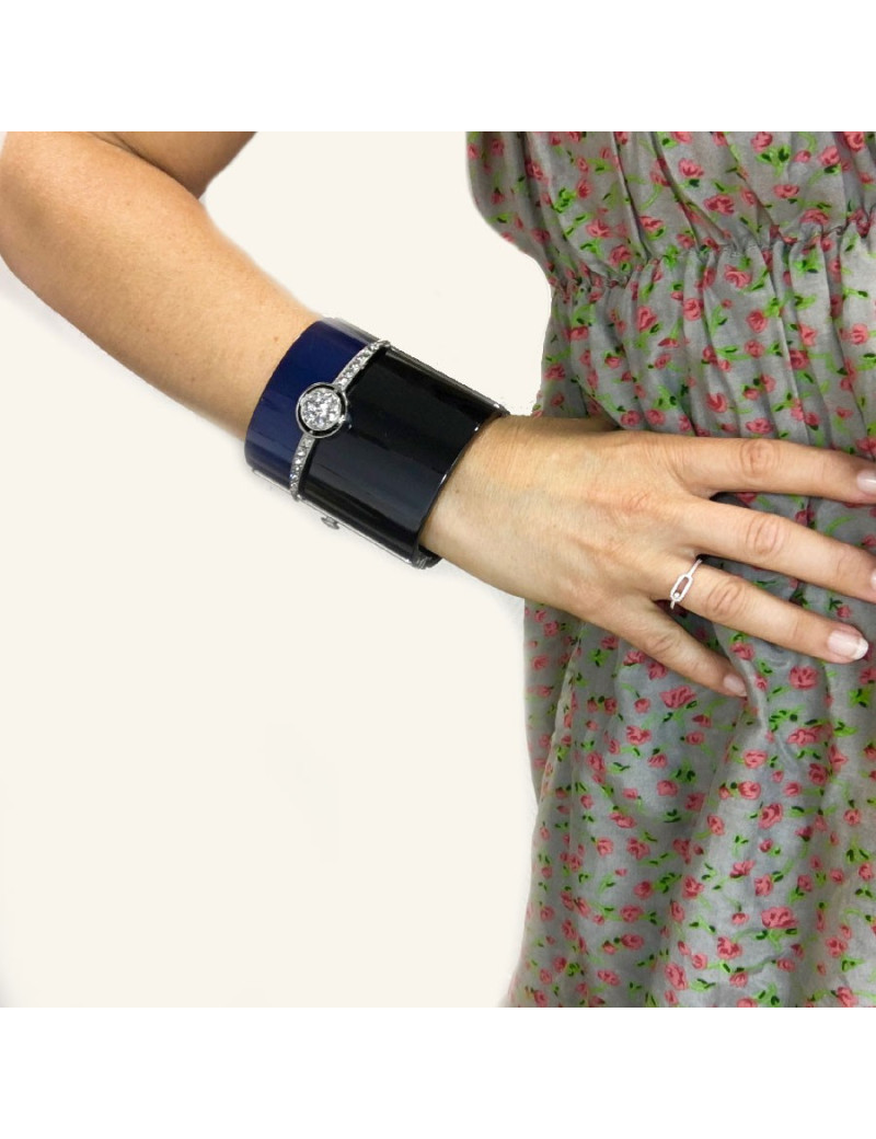 CHANEL blue and black cuff bracelet 