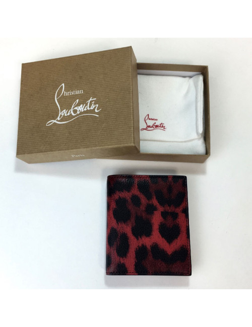 Portefeuille CHRISTIAN LOUBOUTIN en cuir rouge motif léopard