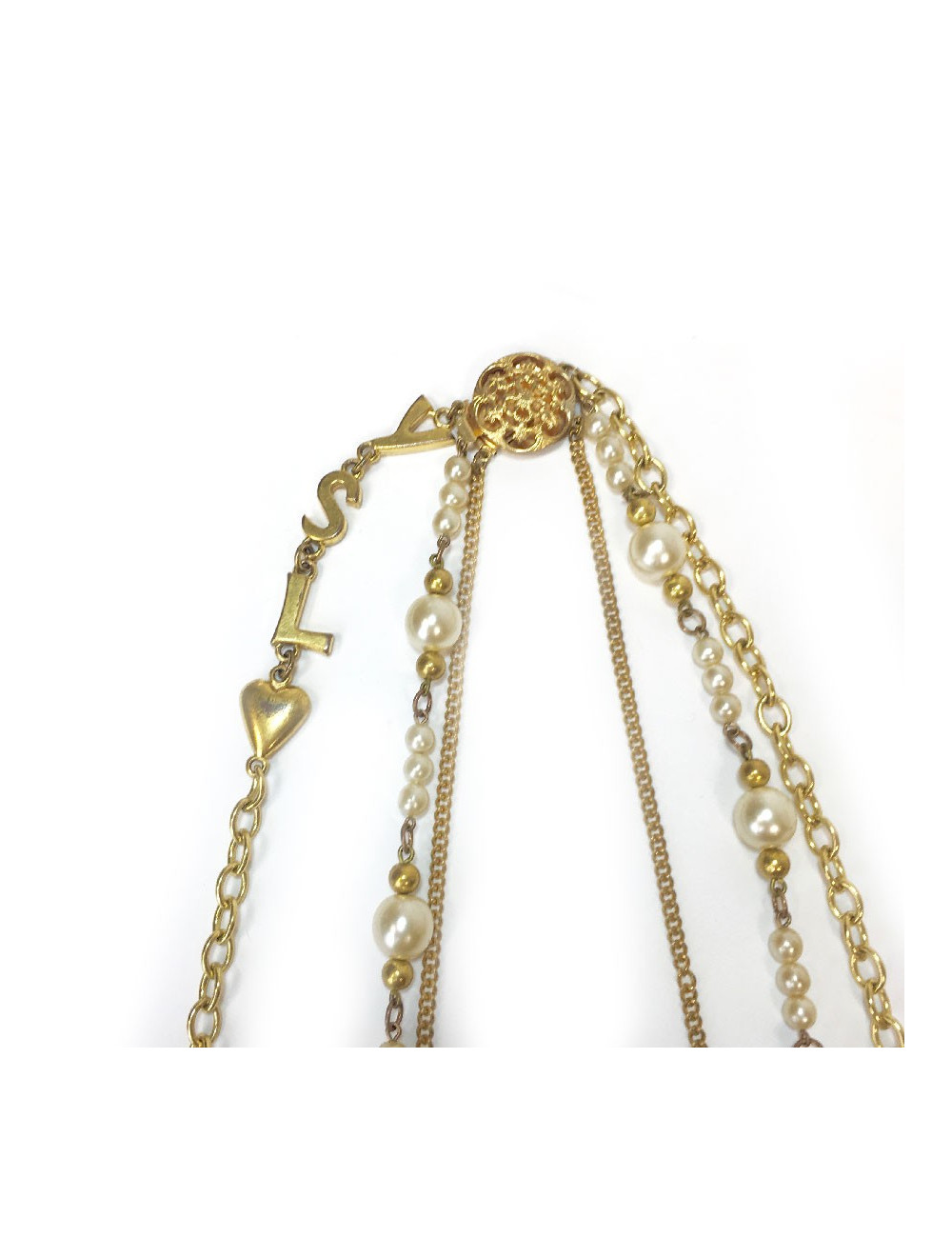 Collier YVES SAINT LAURENT vintage multi rangs de chaines dorées et perles