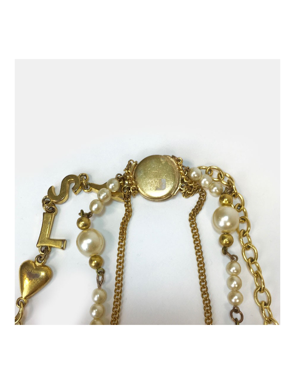 Collier YVES SAINT LAURENT vintage multi rangs de chaines dorées et perles