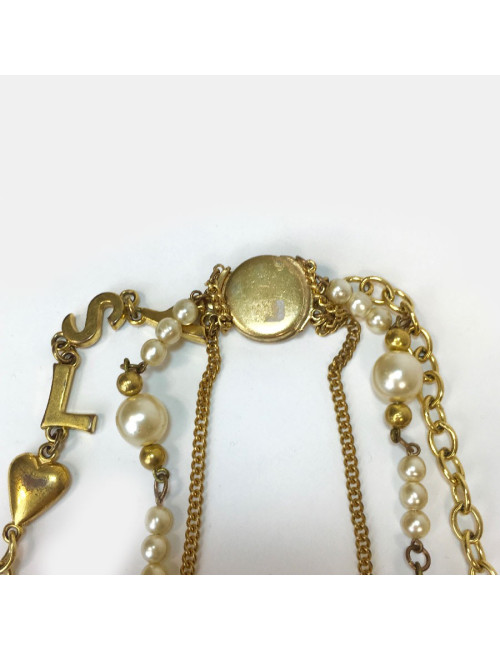 Collier YVES SAINT LAURENT vintage multi rangs de chaines dorées et perles