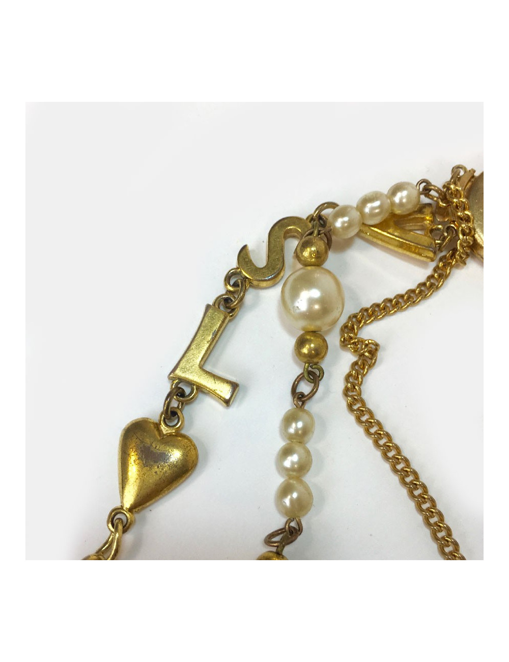 Collier YVES SAINT LAURENT vintage multi rangs de chaines dorées et perles