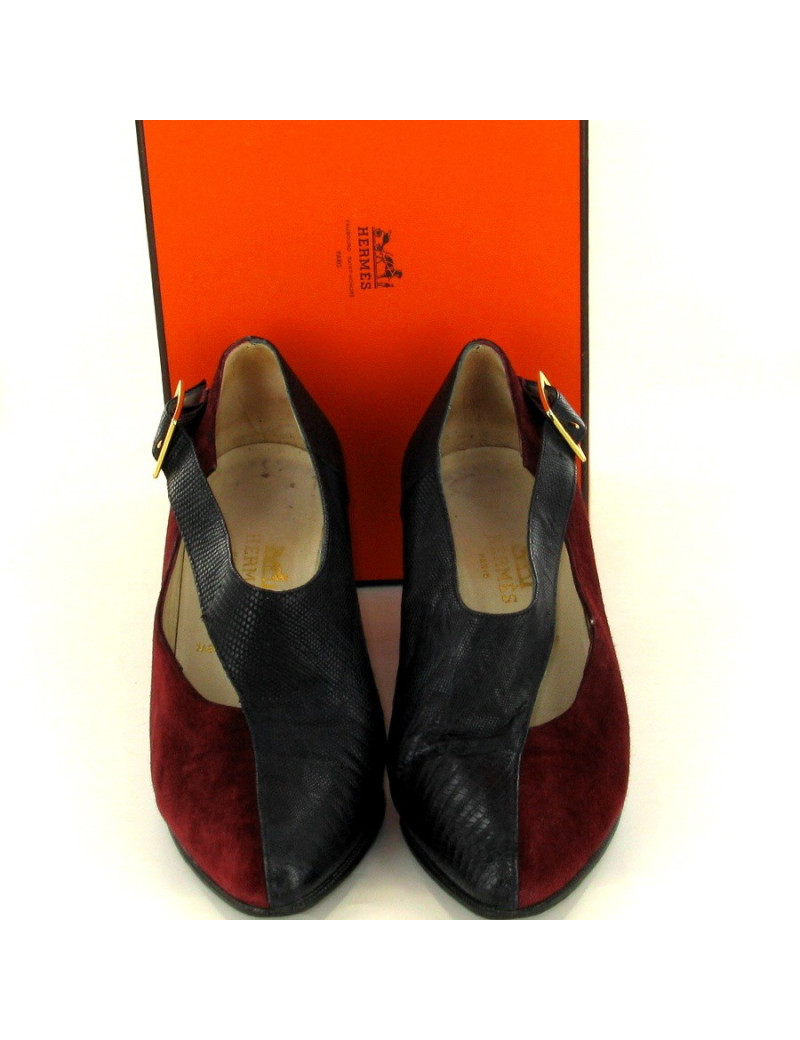 escarpins HERMES t 36 daim et lezard