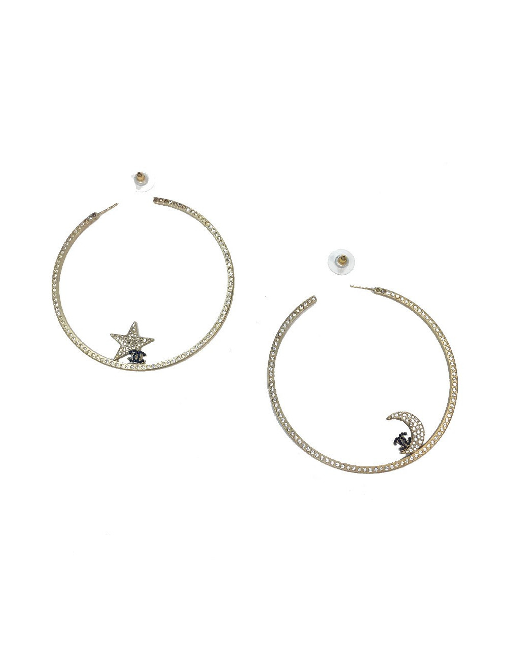 Créoles CHANEL en métal or pâle et strass