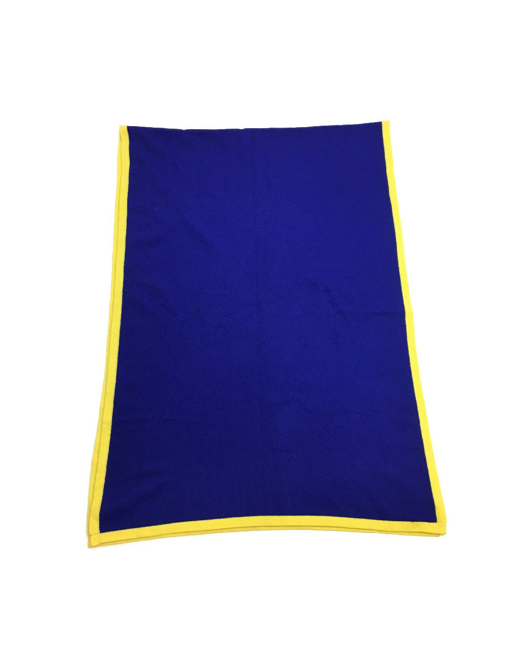 Châle CHANEL en cachemire bleu et liseret jaune