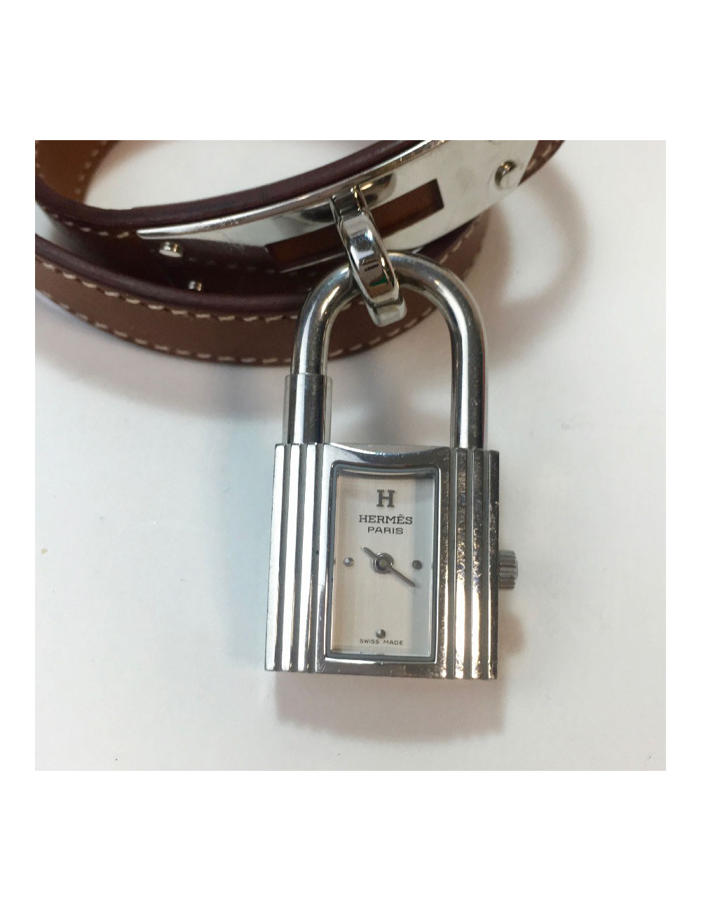 HERMES  kelly wtach with bracelet in calfskin barenia leather
