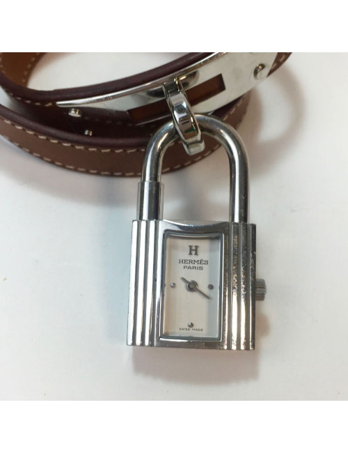 HERMES  kelly wtach with bracelet in calfskin barenia leather