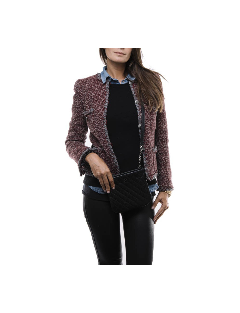 Pochette CHANEL cuir de veau vieilli noir