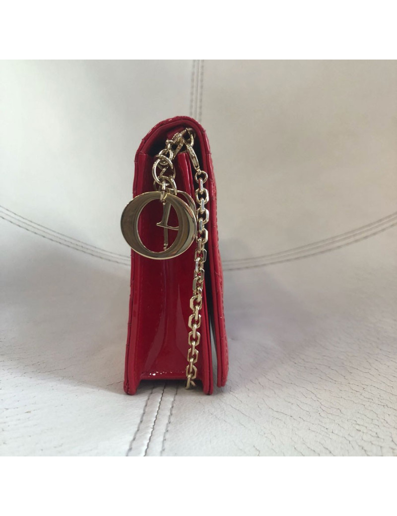 Pochette Lady DIOR cuir verni rouge