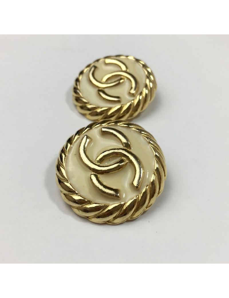 Boucles d'oreille clips CHANEL  dorées et émaillées