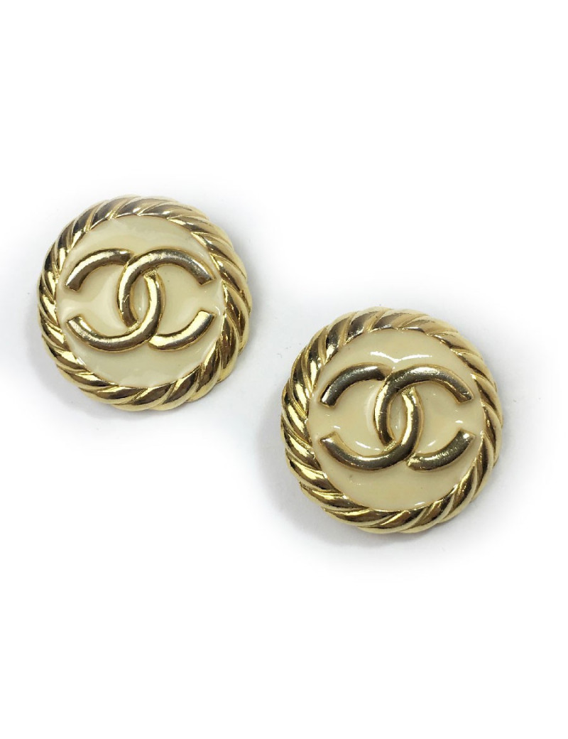 Boucles d'oreille clips CHANEL  dorées et émaillées