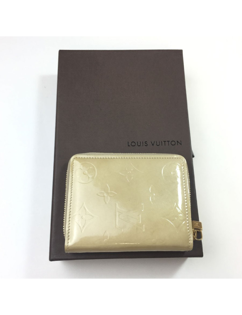 Porte monnaie LOUIS VUITTON CUIR MONOGRAM VERNI BEIGE
