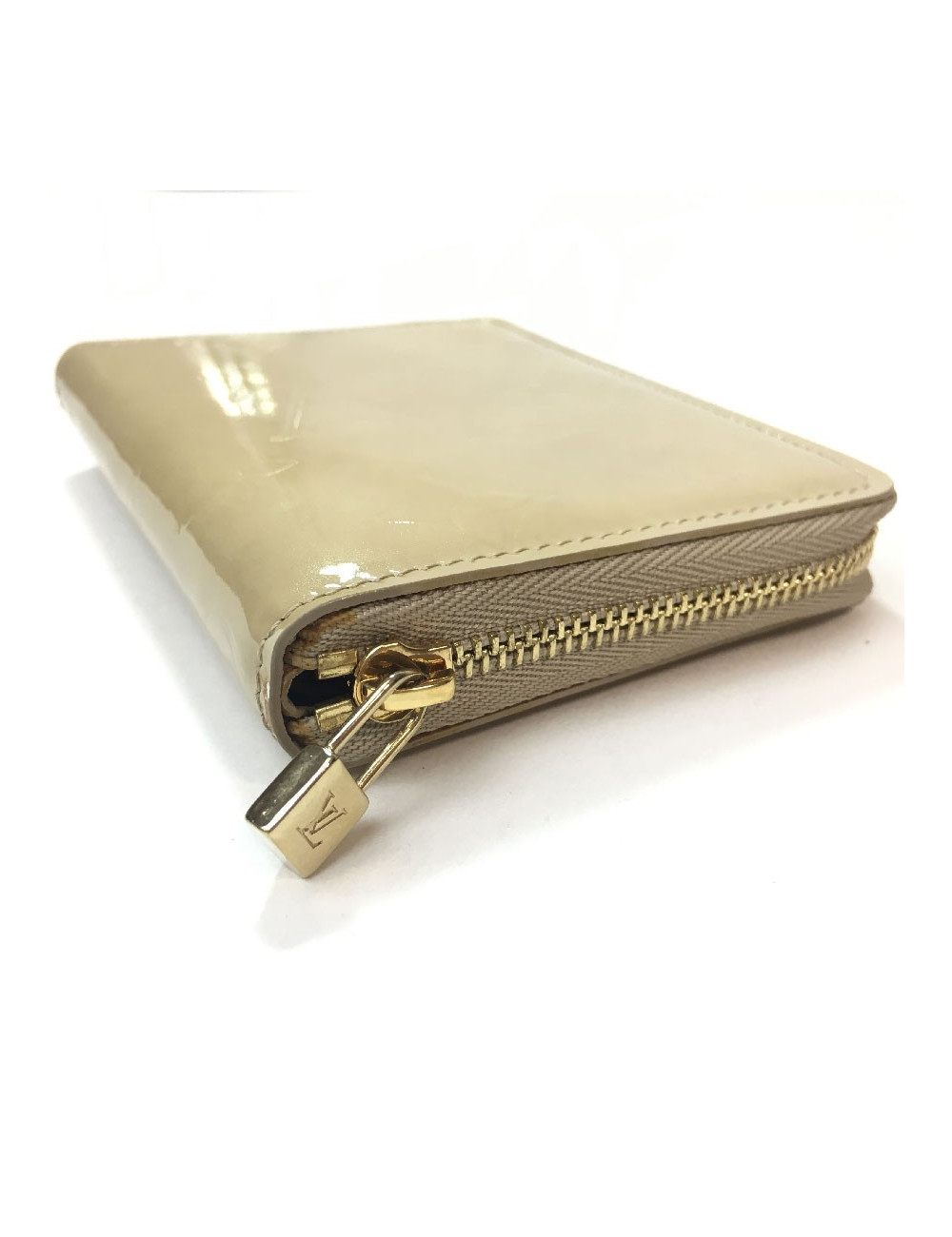Porte monnaie LOUIS VUITTON CUIR MONOGRAM VERNI BEIGE
