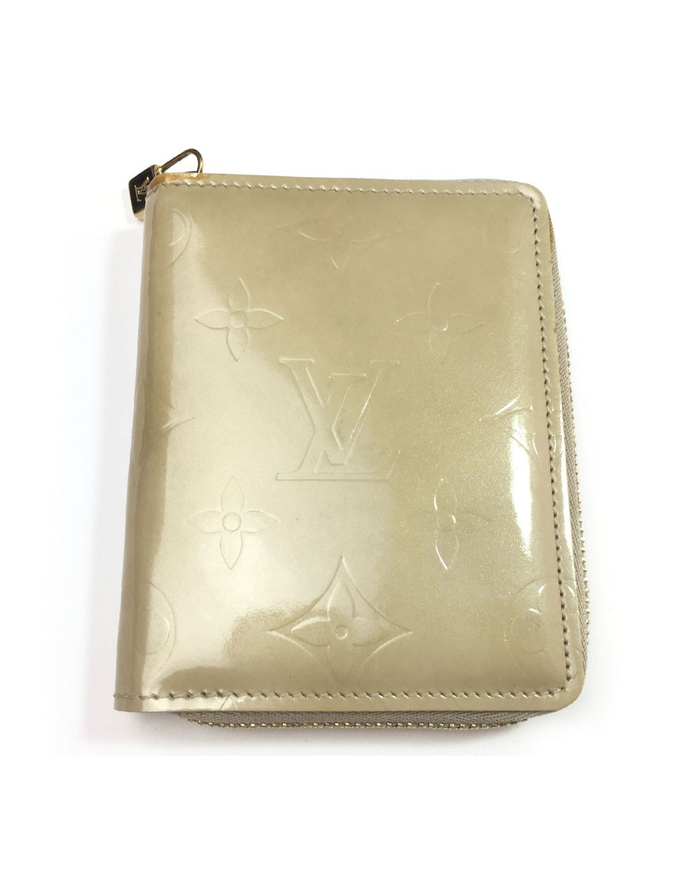 Porte monnaie LOUIS VUITTON CUIR MONOGRAM VERNI BEIGE