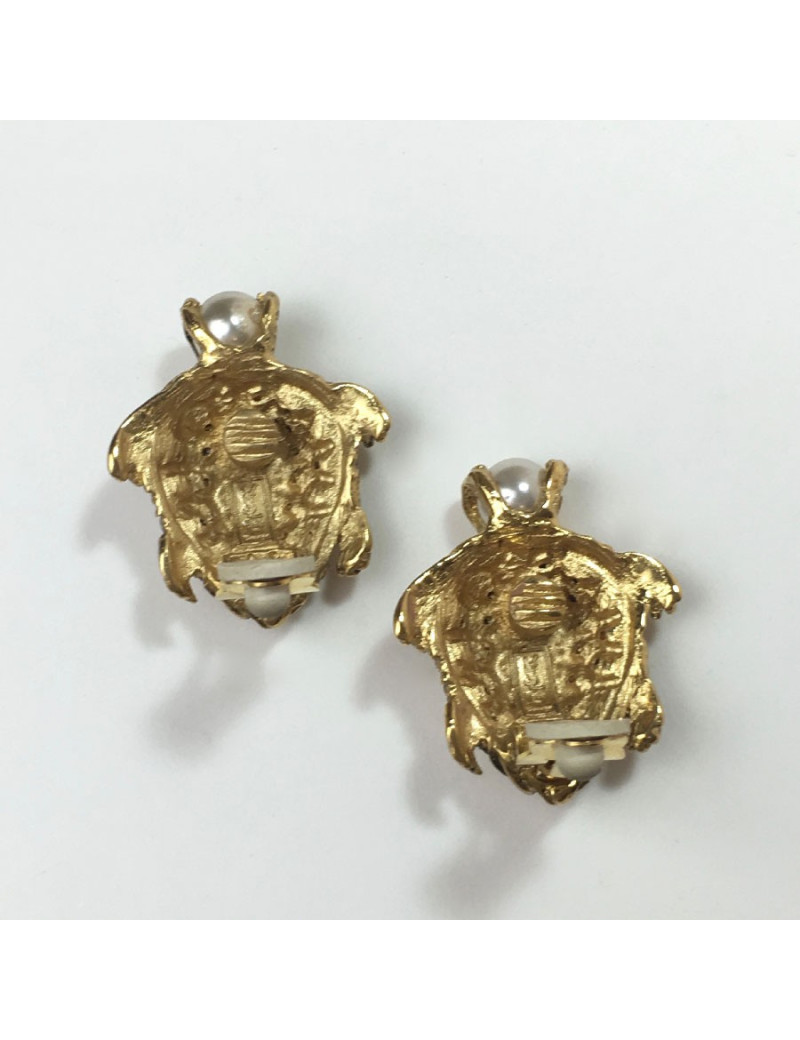 YVES SAINT LAURENT YSL gilded turtle clip-on earrings