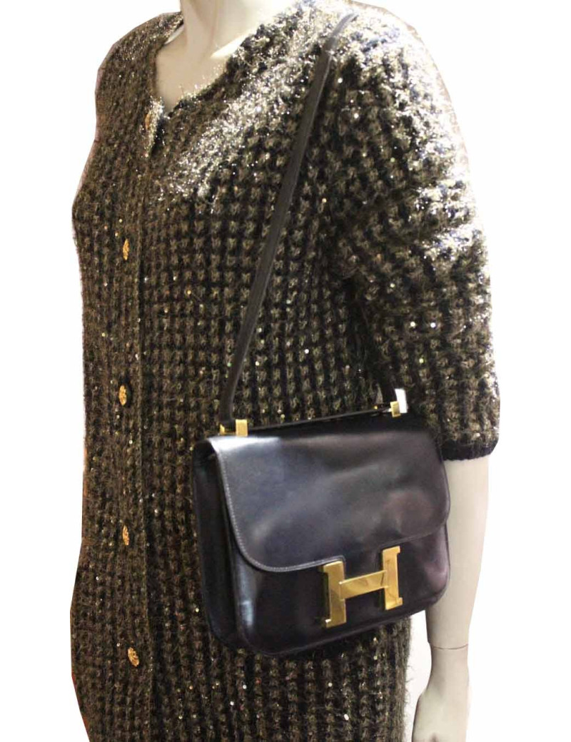 Sac Constance HERMES cuir bleu