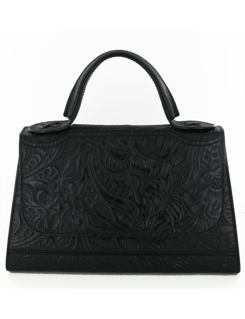 Sac FENDI porté main en cuir embossé noir