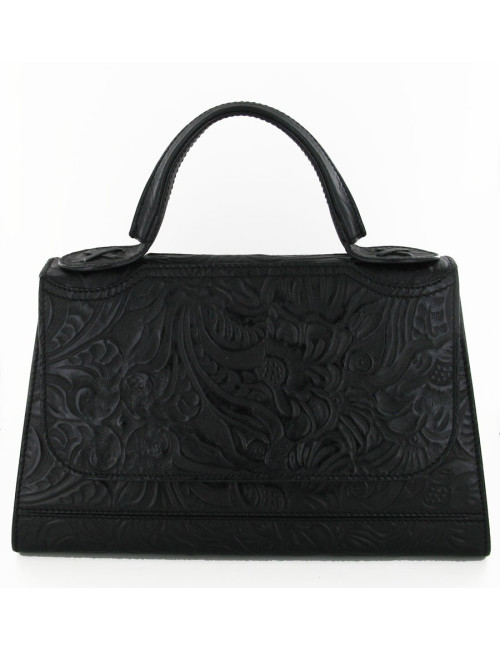 Sac FENDI porté main en cuir embossé noir