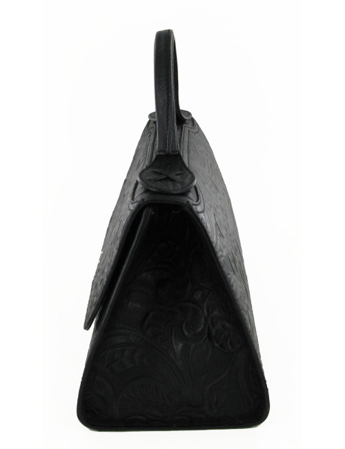 Sac FENDI porté main en cuir embossé noir