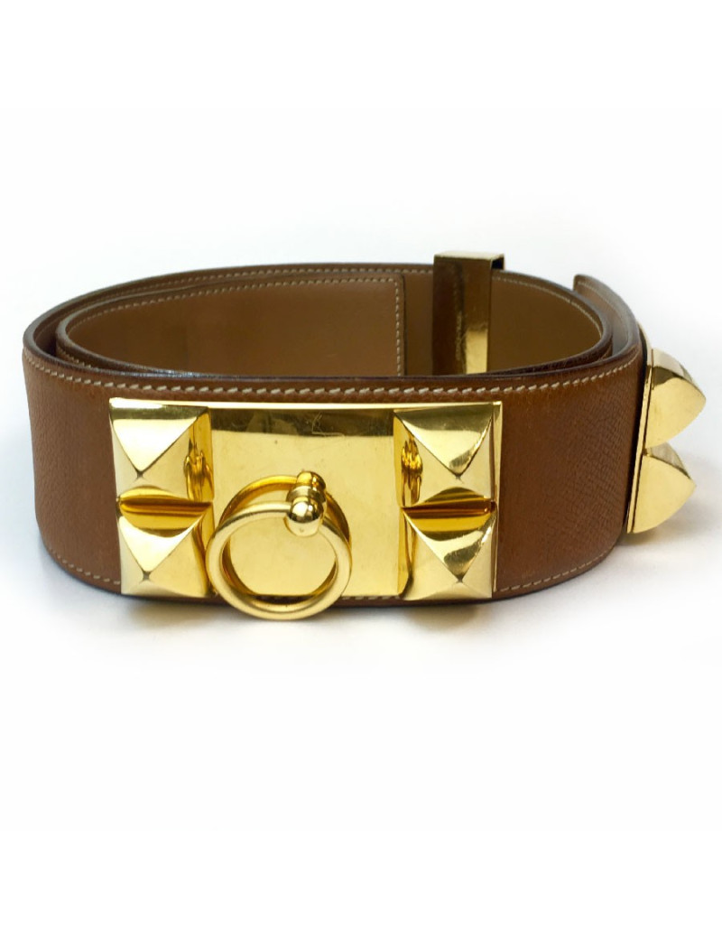 Ceinture T 70 HERMES CDC en cuir courchevel gold Vintage