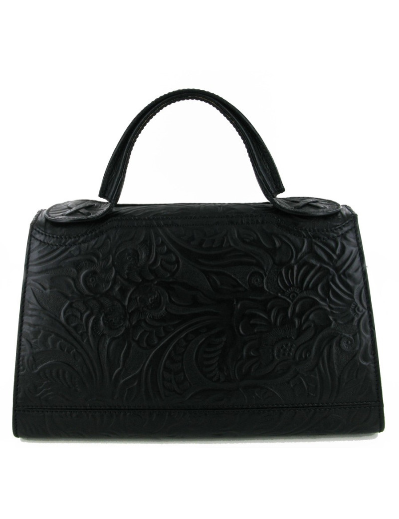 Sac FENDI porté main en cuir embossé noir