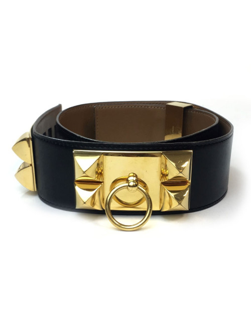 Manchette HERMES CDC collier de chien cuir box noir 