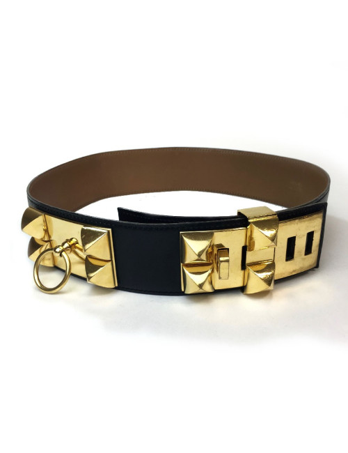 Manchette HERMES CDC collier de chien cuir box noir 