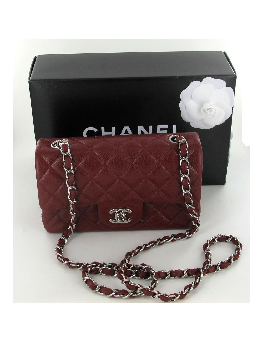 Sac Mademoiselle CHANEL MM en cuir caviar bordeaux