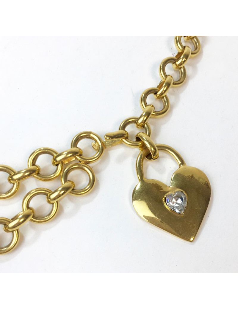 CHANEL vintage chain belt in gilt metal with a heart charm