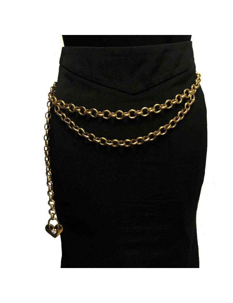 CHANEL vintage chain belt in gilt metal with a heart charm