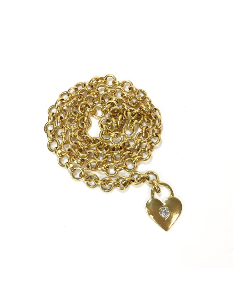 CHANEL vintage chain belt in gilt metal with a heart charm