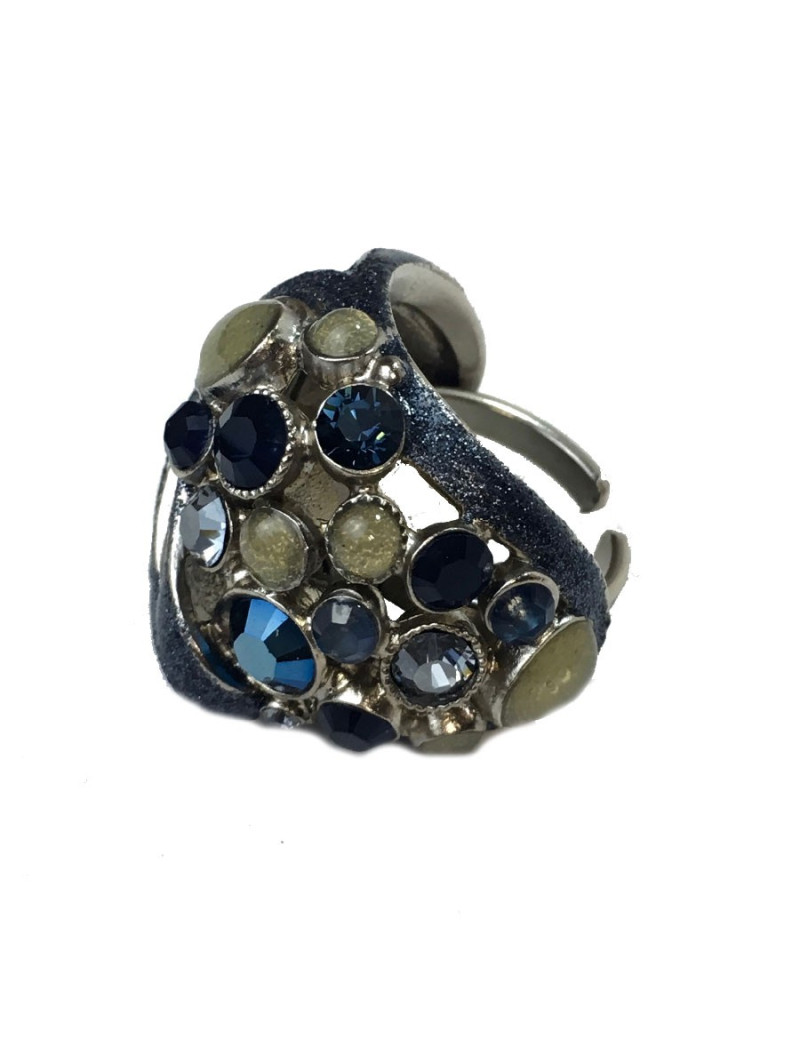 Bague de défilé attribuée à CHANEL T51 en métal argenté et strass