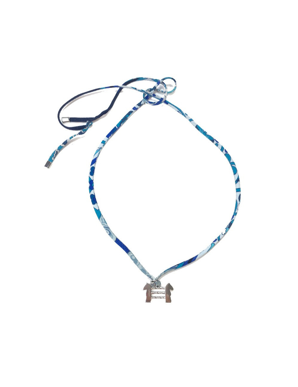 Collier-bracelet HERMES lien en soie multicolore et pendentif  argenté