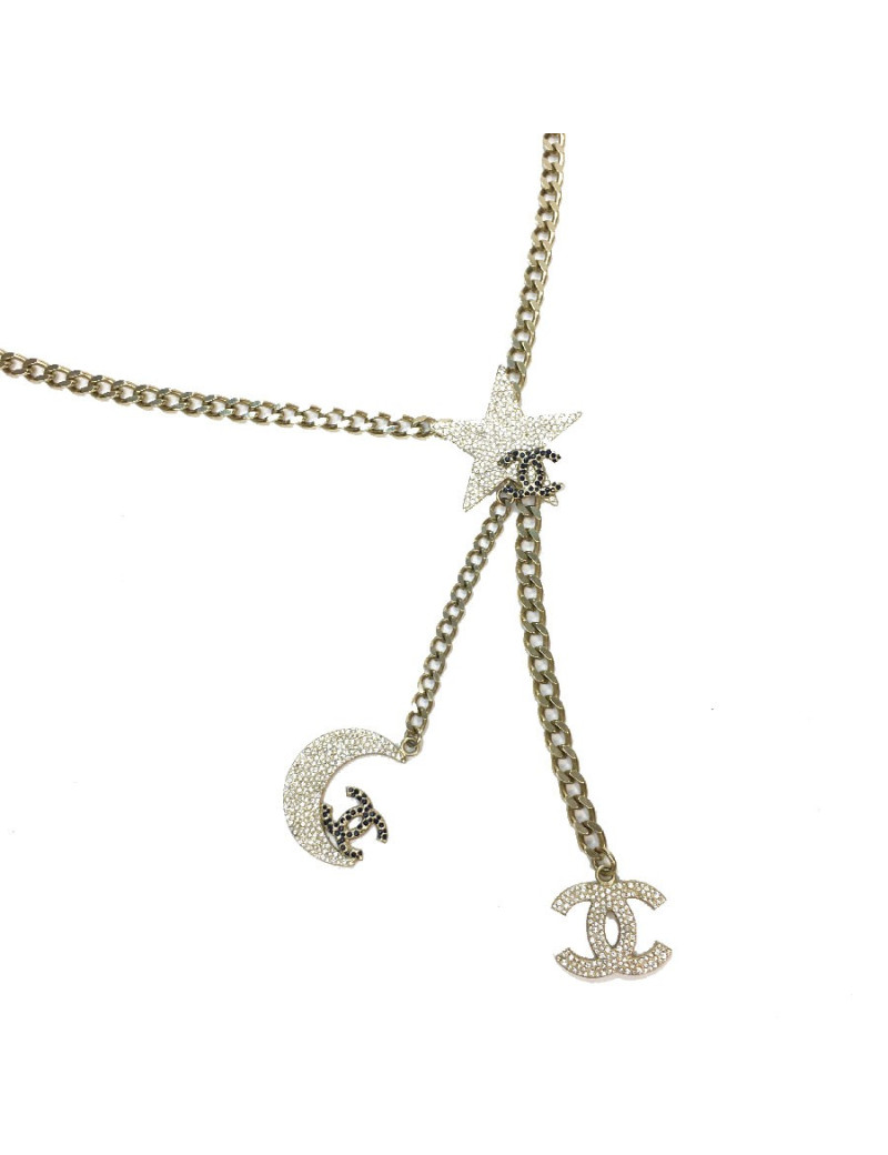 CHANEL chain belt in pale gold metal, moon, star and CC charms