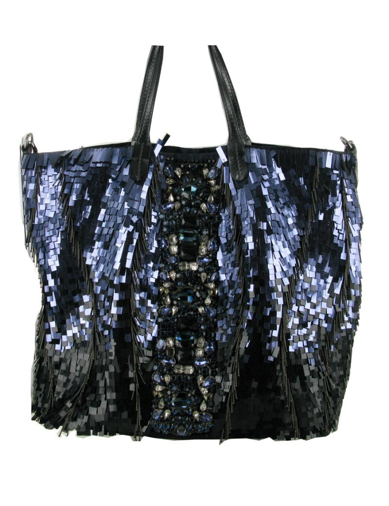 Sac Cabas VALENTINO bijoux et sequins bleu et noir