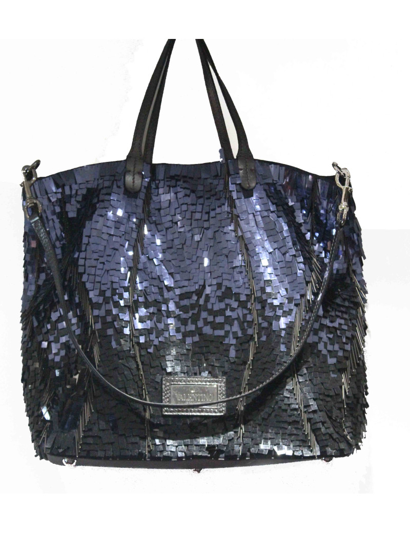 Sac Cabas VALENTINO bijoux et sequins bleu et noir
