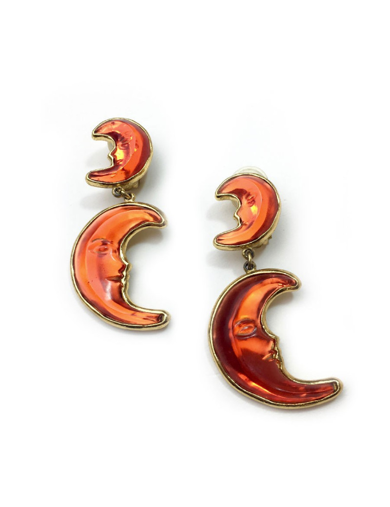 Boucles d'oreille clips pendants SONIA RYKIEL lune