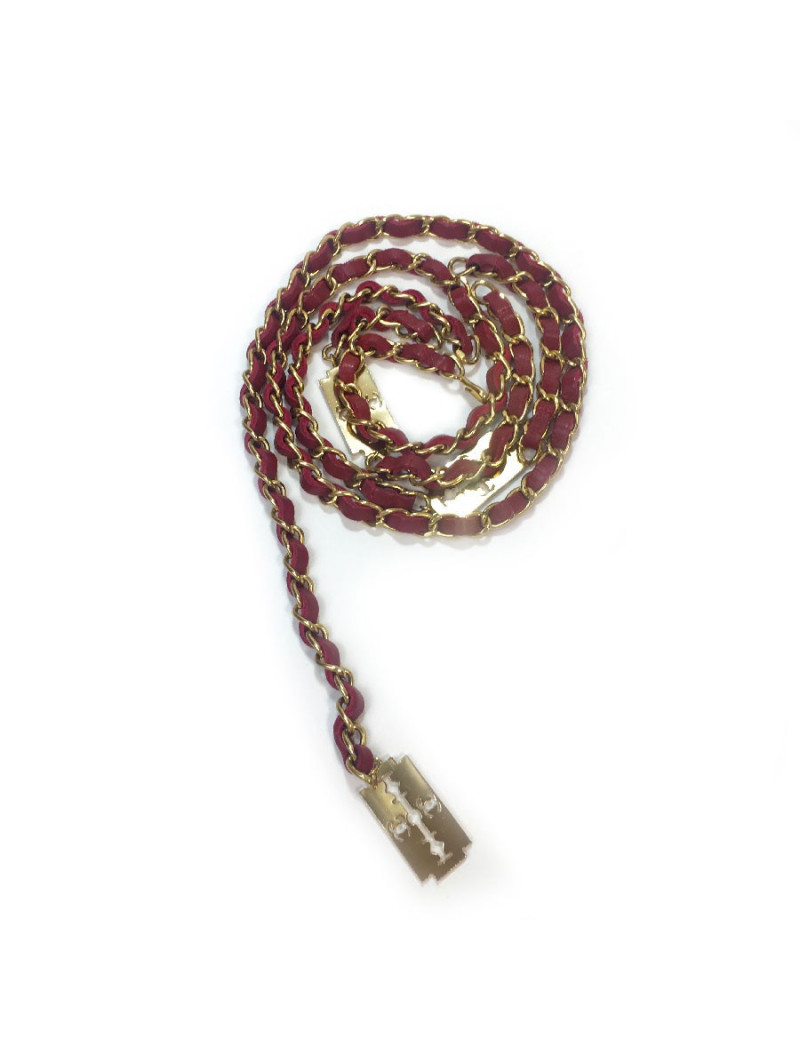Ceinture CHANEL chaine entrelacée de cuir rouge Vintage