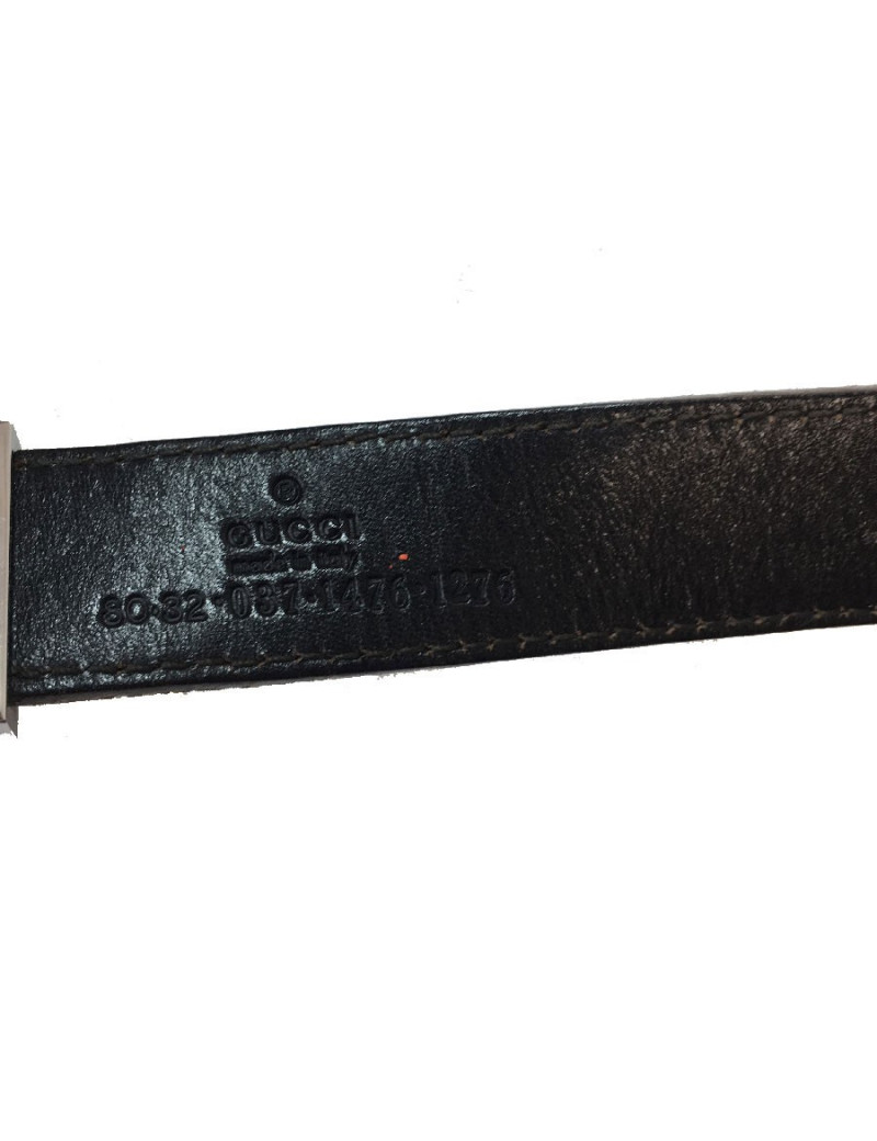 Ceinture GUCCI T 80 en toile monogram beige et cuir marron