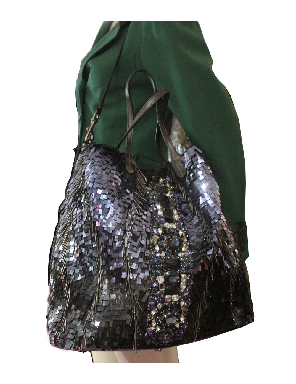 Sac Cabas VALENTINO bijoux et sequins bleu et noir