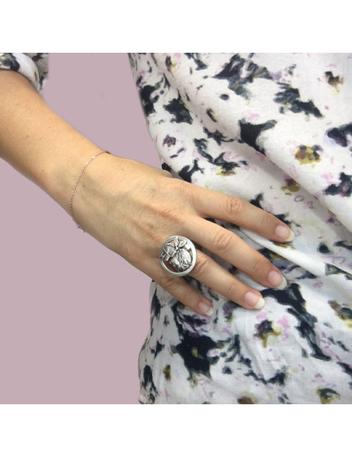 Bague Coco CHANEL T52 métal argenté 