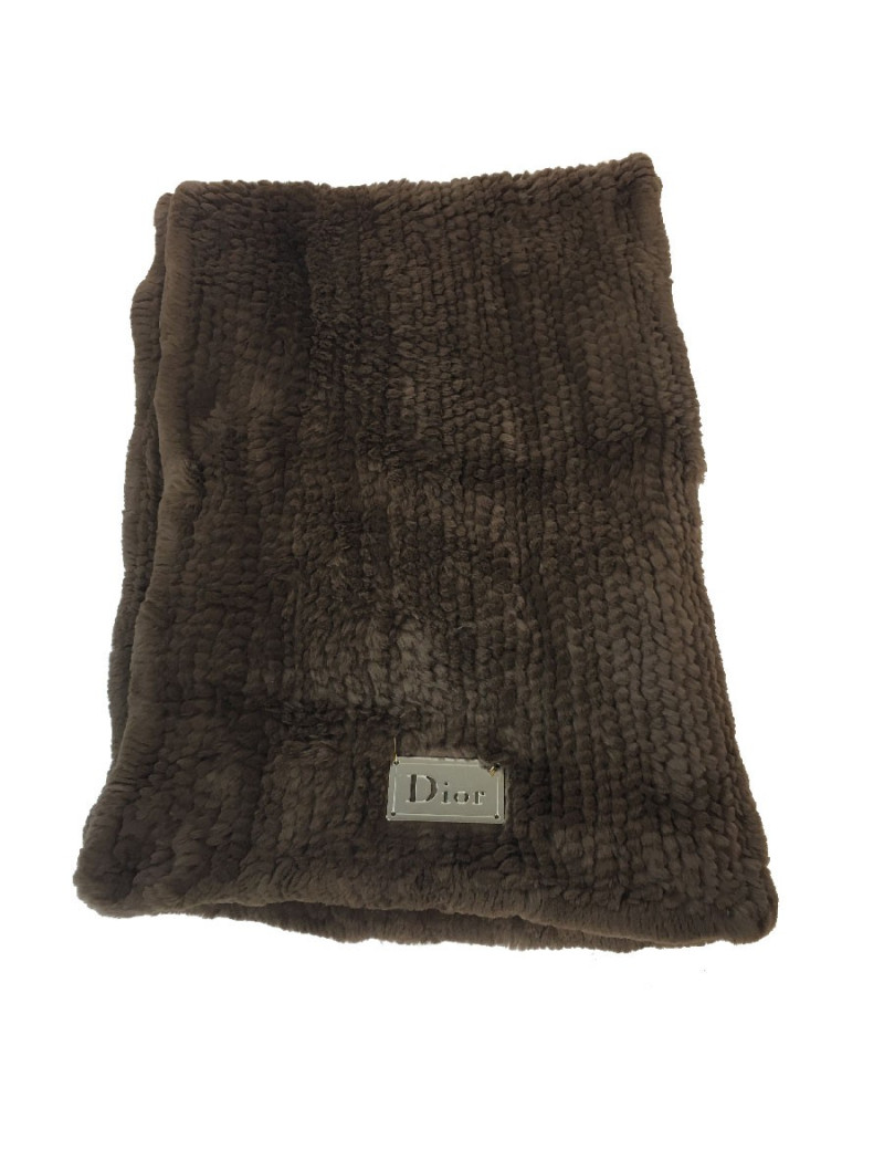 E.S Châle DIOR en lapin Rex tricoté marron