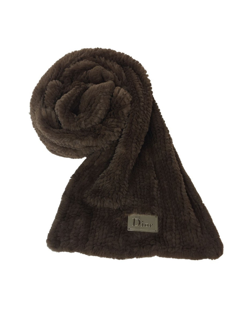 E.S Châle DIOR en lapin Rex tricoté marron