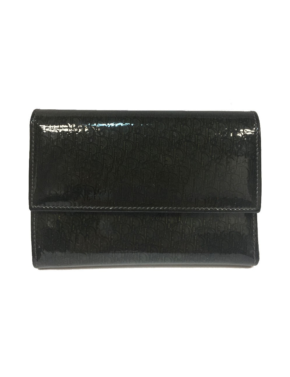 Portefeuille et étui CHRISTIAN DIOR Vintage en toile monogram verni vert foncé