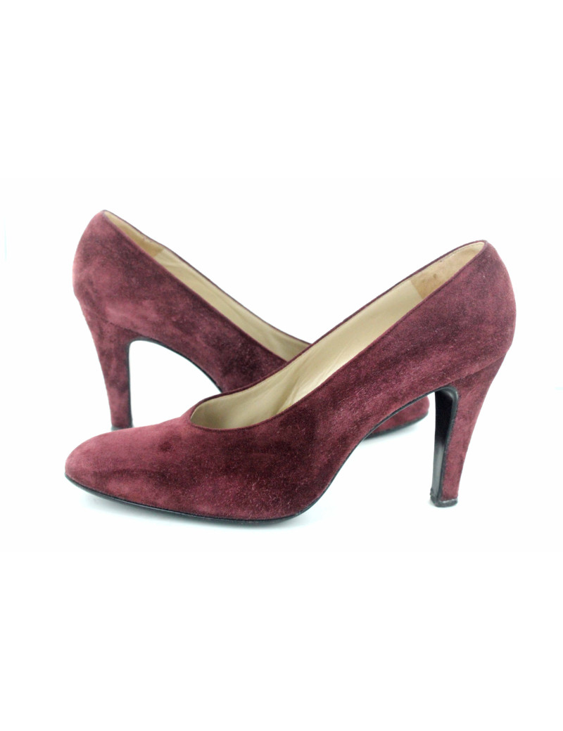 Escarpins HERMES en daim grenat T.38.5