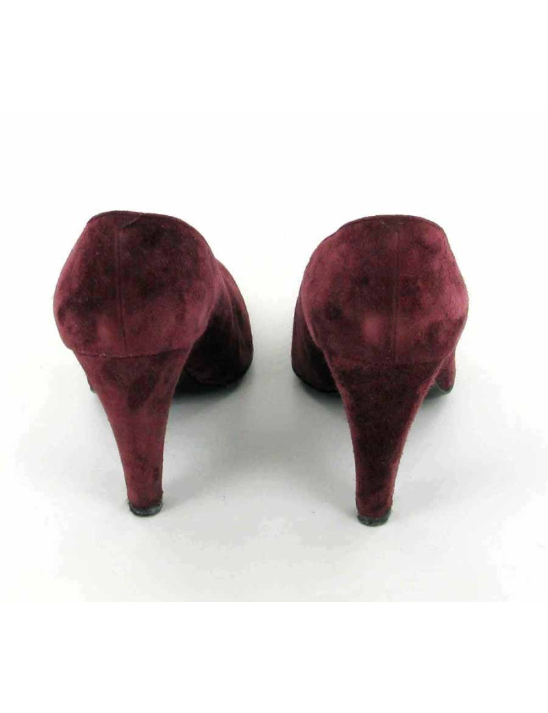 Escarpins HERMES en daim grenat T.38.5