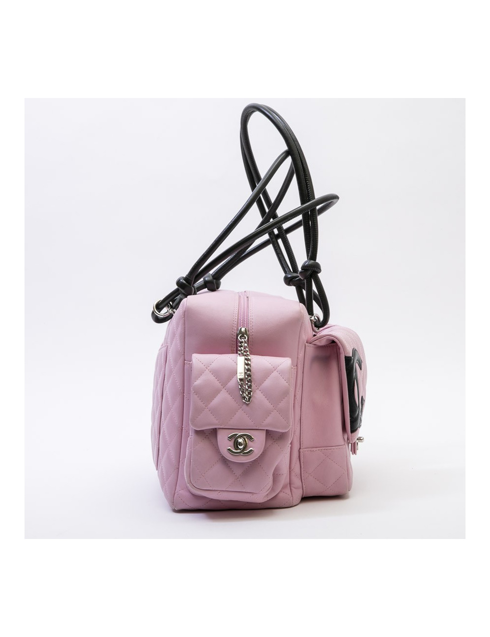 CHANEL Cambon large bag in pink smooth quilted lamb leather